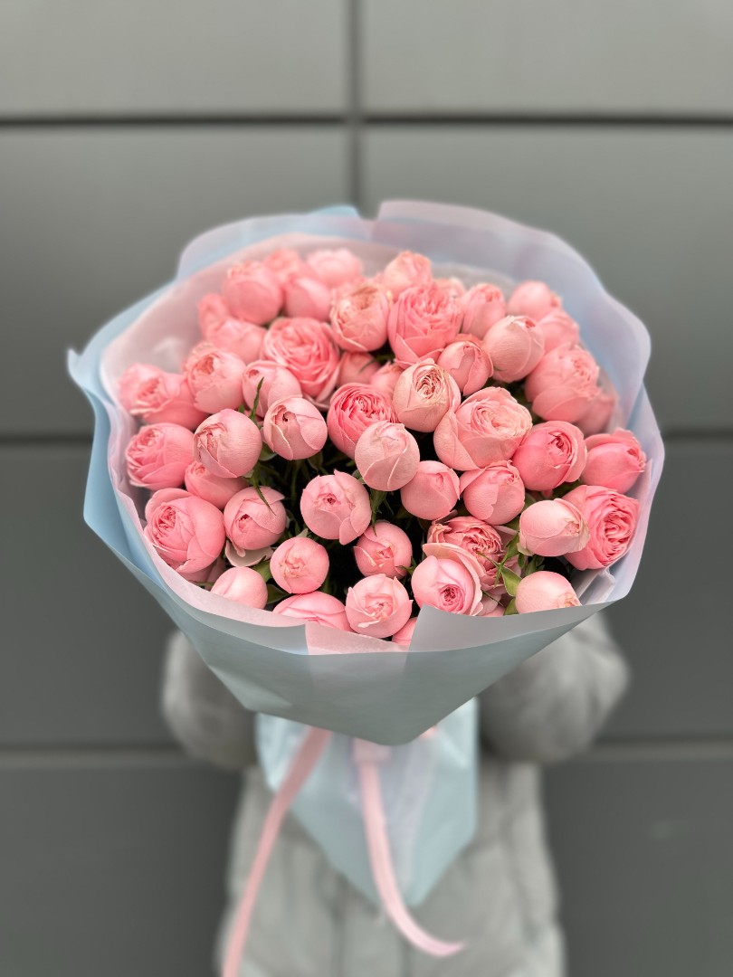 15 веток пионовидных кустовых роз Мэнсфилд Парк Пинк (Mansfield Park Pink)
