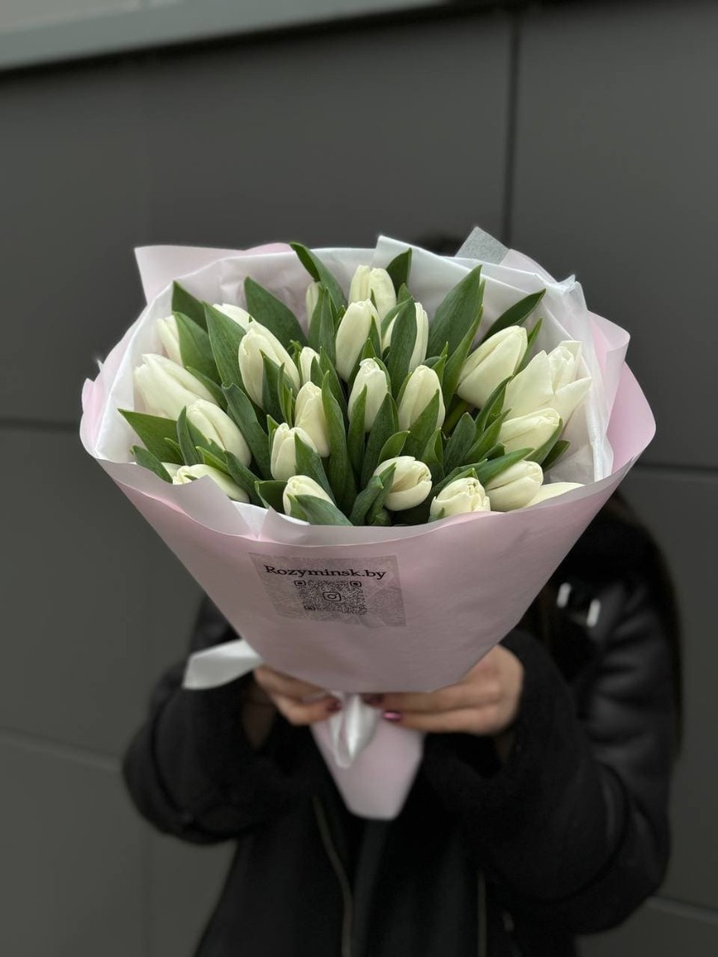 25 белых тюльпанов