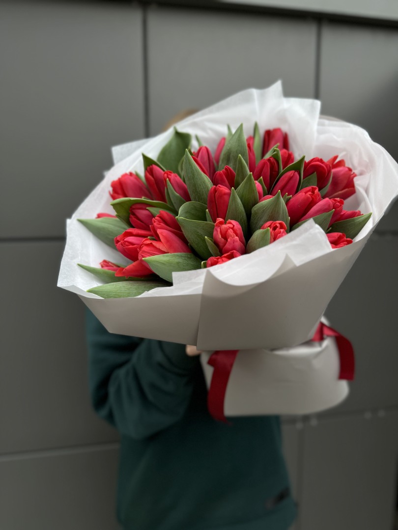 35 красных тюльпанов